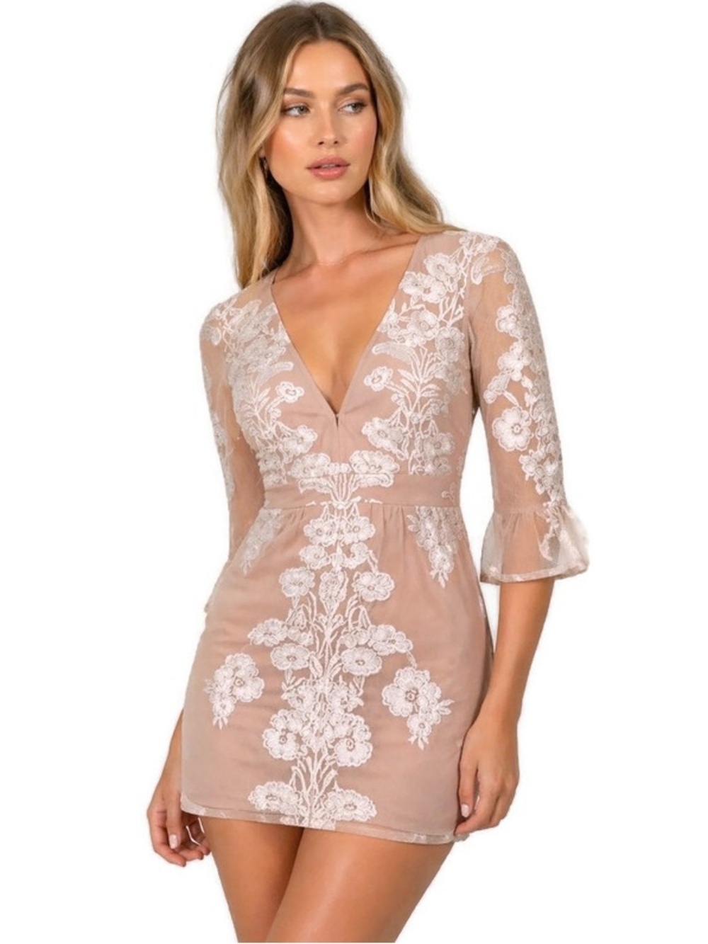 For Love & Lemons x Free People Temecula NWT Mini Dress Sheer Lace Size S Ivory